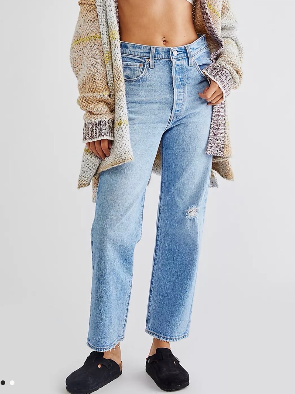Rib Cage High Waist Ankle Classic Light Blue High-Rise Straight Jeans - Women
